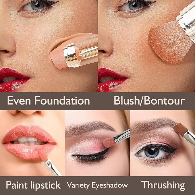 kullder Travel Makeup Brush 5 in 1 Makeup Brush set Blend Sponge Eyebrow Eyeshadow & Blush Brushes for Foundation Concealer Double Ended Makeup Brush with Powder Puff Ideal Womens Gifts-GlimoraGlow
