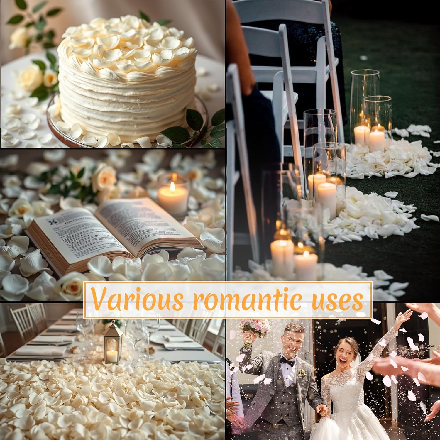 300 PCS Real White Rose Petals for Wedding, 2.82oz Fresh Rose Petals for Flower Girl to Throw, Flower Petal for Romantic Night Table Shower Party Decor