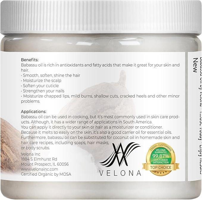 velona Babassu Oil USDA Certified Organic - 16 Fl Oz | 100% Pure and Natural Carrier Oil | Refined, Cold Pressed | Face, Hair, Body & Skin Care and Cooking | Use Today - Enjoy Results-GlimoraGlow