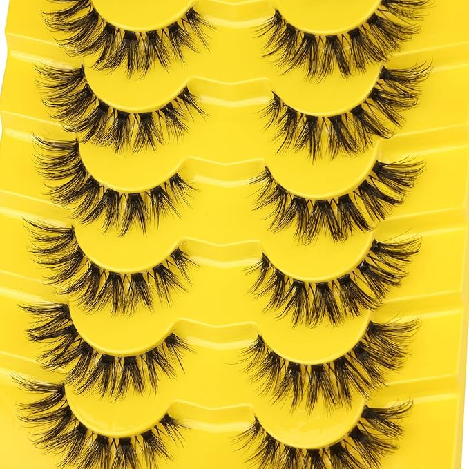 Lashes Natural Look False Eyelashes Clear Band Wispy Faux Mink Eyelashes Short Natural Cat Eye Strip Lashes Pack 7 Pairs by Kiromiro-GlimoraGlow