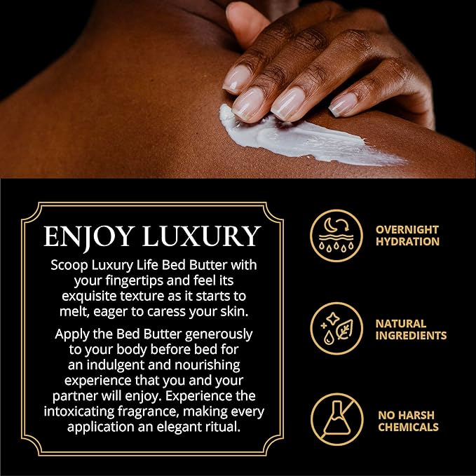 LUXURY LIFE Bed Butter - Scented, Luxurious Body Butter With All-Natural Hyaluronic Acid For Soft, Glowing, Hydrated Skin - For Men & Women - For All Skin Types - Warm Compliments Scent, 5 oz-GlimoraGlow