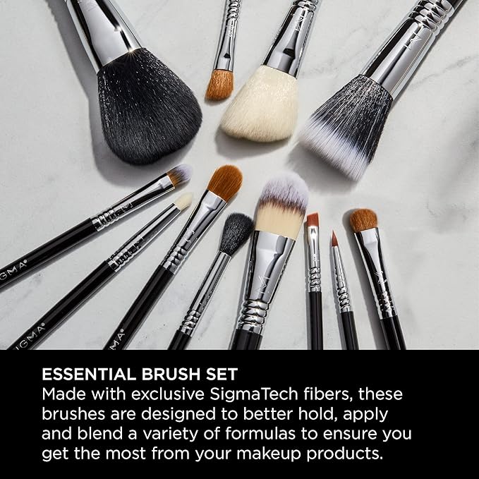 Sigma Beauty Essential Makeup Brushes Set – Professional Grade Makeup Brush Set with Premium Fibers and Sleek, Durable Handles for Face & Eyes, Includes 12 CK001 Black Makeup Brushes-GlimoraGlow
