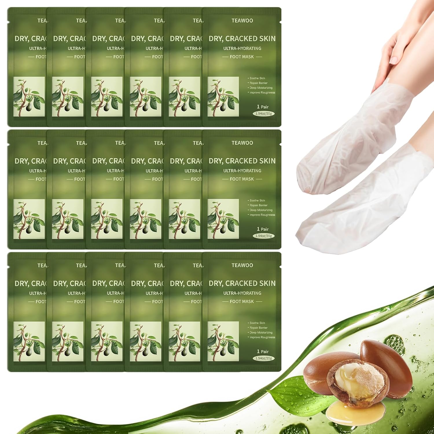 18 Pairs Moisturizing Foot Masks with Shea Butter, Jojoba Oil, Vitamin E & Urea, Intensely Hydrating Foot Mask For Dry Cracked Feet, Moisturizing Socks for Cracked Heel Treatment-GlimoraGlow
