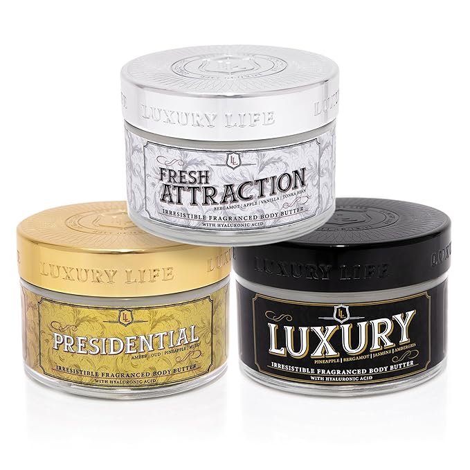 LUXURY LIFE BUTTER - Irresistibly Scented Body Butter with Hyaluronic Acid for Ultimate Moisture. Hydrates for a Non-Greasy Glamorous Glow (Presidential, Fresh Attraction, Luxury 5 oz)-GlimoraGlow