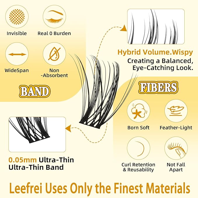 Eyelash Clusters 10-18mm Wispy Eyelash Clusters D Curl DIY Cluster Lash Extension Kit Individual Lashes Kit With Bond & Seal, Glue Remover, Tweezers(LF03 Lashes Set)-GlimoraGlow