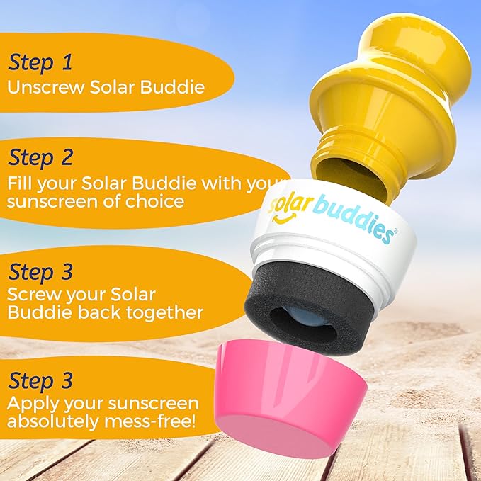 Solar Buddies Sunscreen Applicator - Single Pink - Refillable Roll on Sponge Sunscreen, Suncream & Lotion Applicator For Kids, Adults & Families - Holds 3.4fl oz, Perfect Size for Travel-GlimoraGlow