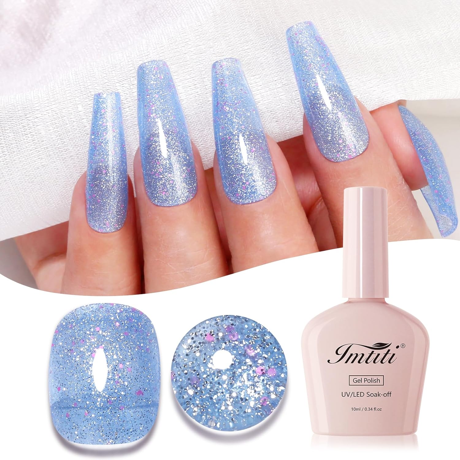 Imtiti Glitter Gel Nail Polish, Light Blue Iridescent Glitter Gel Polish Diamond Shimmer Sparkle Soak Off UV LED Nail Gel Polish Autumn Winter Gel Polish Manicure Gel Nail Kit 10ML-GlimoraGlow