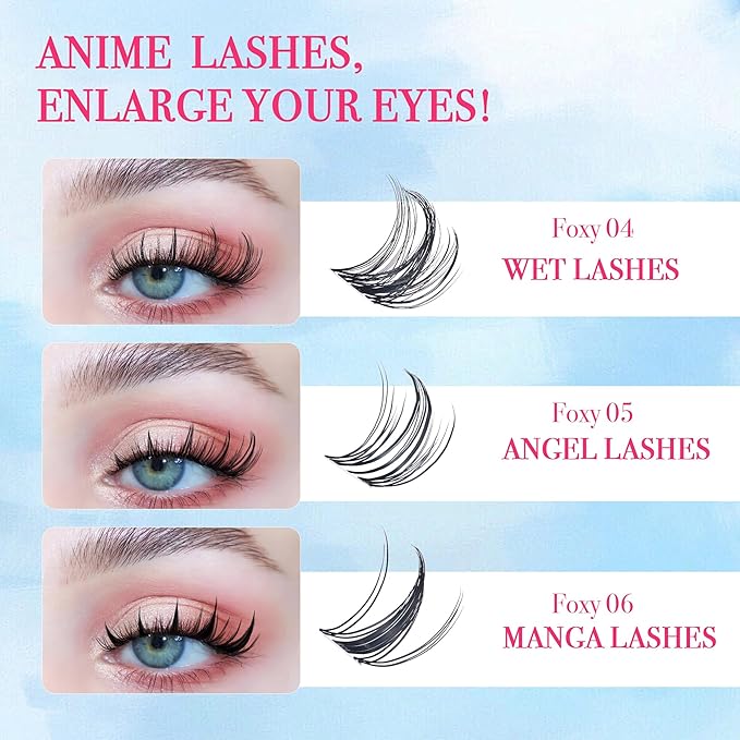 Lash Clusters - Lash Clusters Kit Mix Manga Lash Clusters 0.07D Lashes Clusters Anime Lashes Ultra-Thin Invisible Band 0.05mm DIY at Home No Lash Glue Included-GlimoraGlow