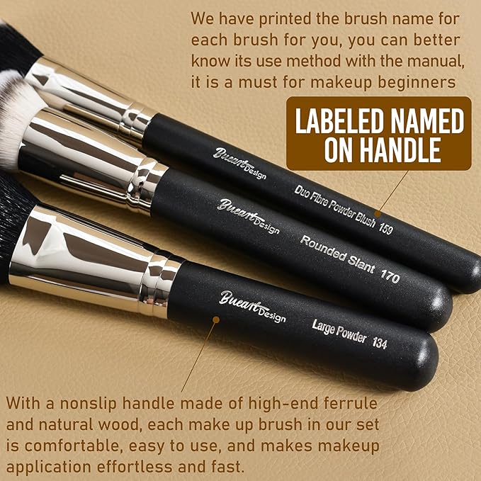 Makeup Artist MUST HAVES 42Pcs Makeup Brushes Set with Real Natural Goat Hair By BUEART DESIGN (42Pcs Matte Pearl Black)-GlimoraGlow