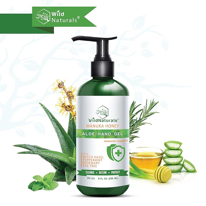 Pure Aloe Vera Gel Hand Cleaner - 100% Aloe Vera Gel Organic with Manuka Honey, Witch Hazel, Peppermint, Oregano, Rosemary, & Cleansing Tea Tree - Organic Waterless Purifying Wash-GlimoraGlow