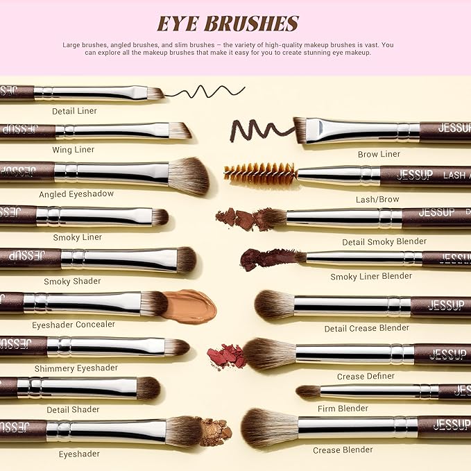 Jessup Makeup Brushes Set Professional 25pcs Premium Synthetic Make up Brushes for Foundation Eyeshadow Blending Concealer Blush Contour Bronzer Eyeliner Eyebrow, Shimmer Brown T511-GlimoraGlow