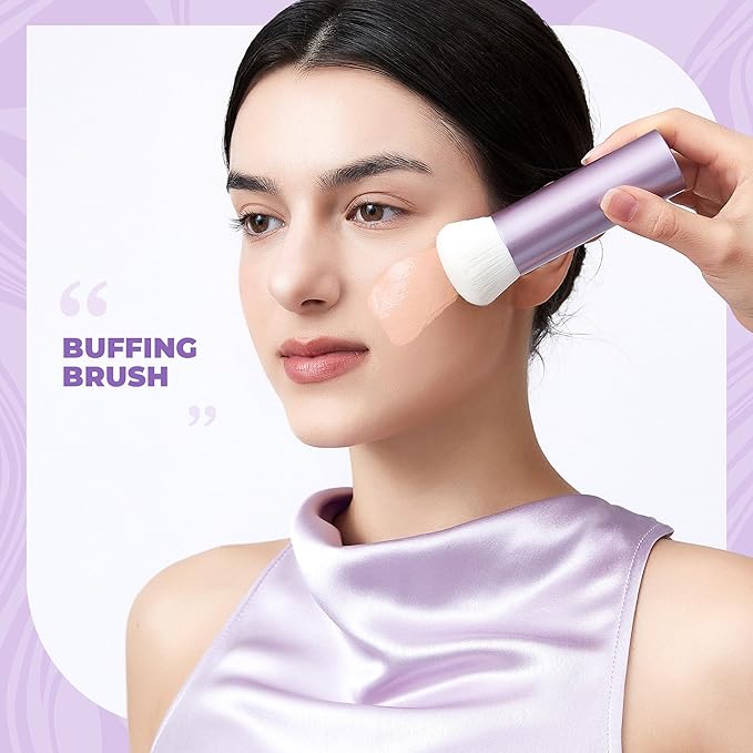 Jessup Professional Foundation Brush for Liquid, Cream and Powder, Large Dense Face Makeup Brush for Natural Flawless Finish, Luxury Purple AS004-GlimoraGlow