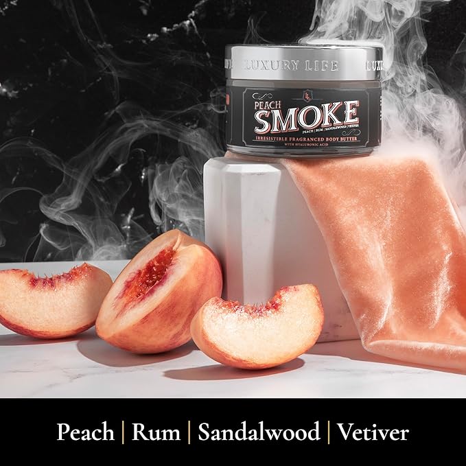 LUXURY LIFE BUTTER - Irresistibly Scented Body Butter with Hyaluronic Acid for Ultimate Moisture. Hydrates for a Non-Greasy Glamorous Glow (Dessert, Presidential and Peach Smoke)-GlimoraGlow