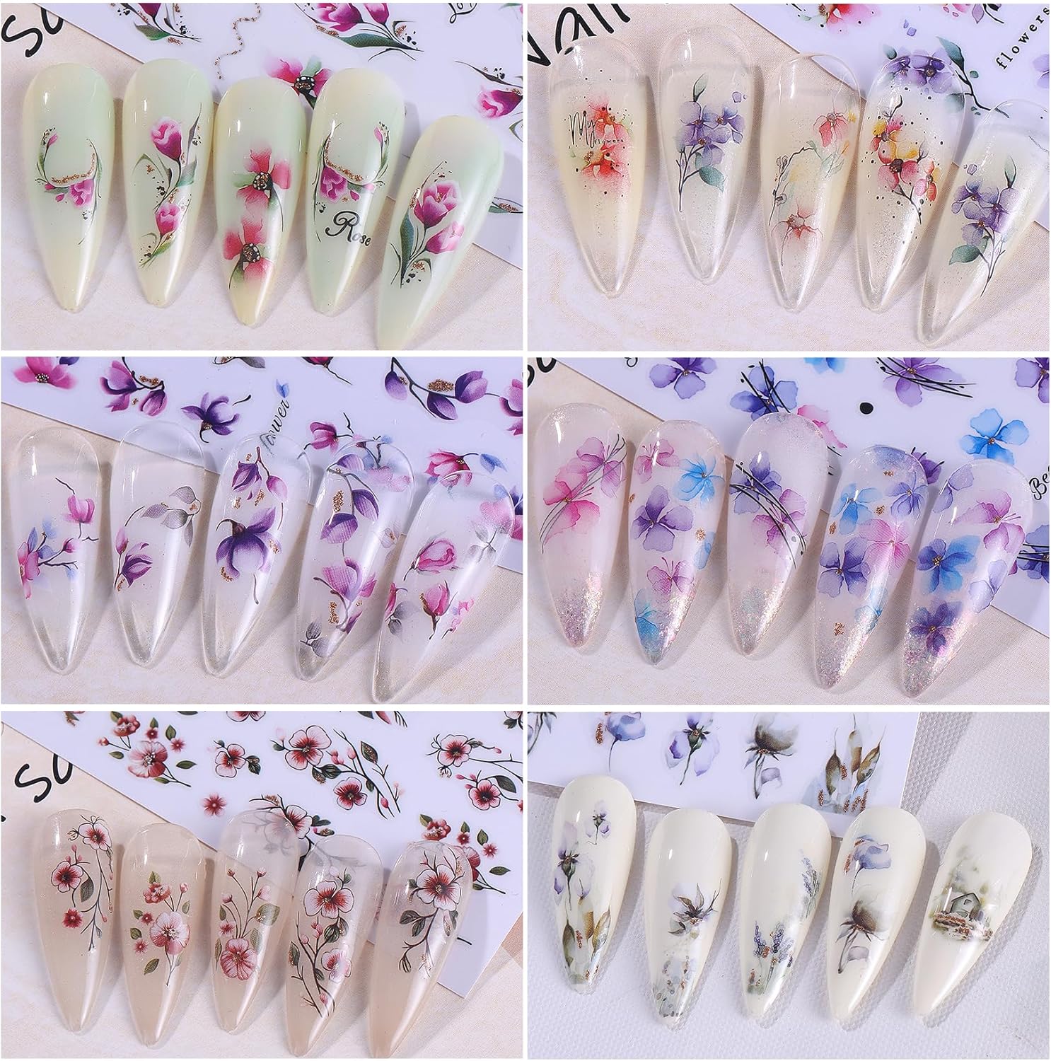 Ink Flower Nail Art Stickers 12 Sheets 3D Self-Adhesive Nail Decals with Tweezers Watercolor Floral Leaves Stickers Charming Blossom Flowers Designs Nail Art Supplies Manicure Accessories for Women-GlimoraGlow