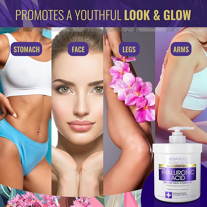 Advanced Clinicals Hyaluronic Acid Body Lotion & Face Moisturizer W/Vitamin E | Hydrating Dry Skin Firming Lotion Minimizes Look Of Wrinkles, Stretch Marks, & Crepey Skin | Skin Care Products, 2pc-GlimoraGlow