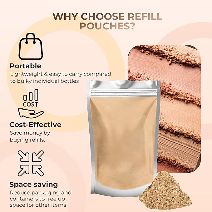(12 Gram Bag) (Deep Tan) Foundation Powder Refill By Sweet Face Minerals, Lightweight Mineral Loose Makeup Powder with SPF 20, Full Coverage Flawless Finish, Talc-free, Cruelty-Free, Refillable Pouch-GlimoraGlow
