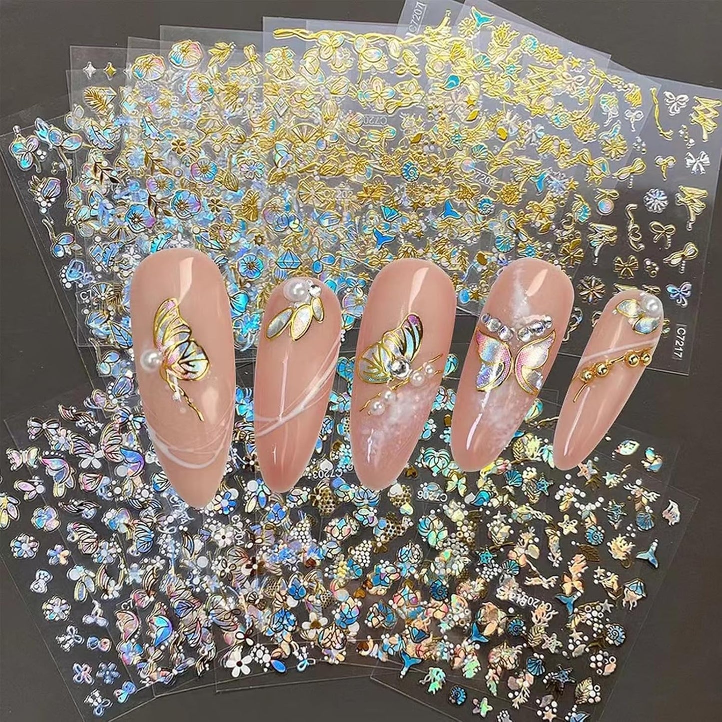 20 Sheets Butterfly Nail Stickers Y2k Gold 3D Self Adhesive Shiny Butterflies Nail Art Charms Decals Heart Nails Supplies Decoration Accessories (ST-GB)-GlimoraGlow