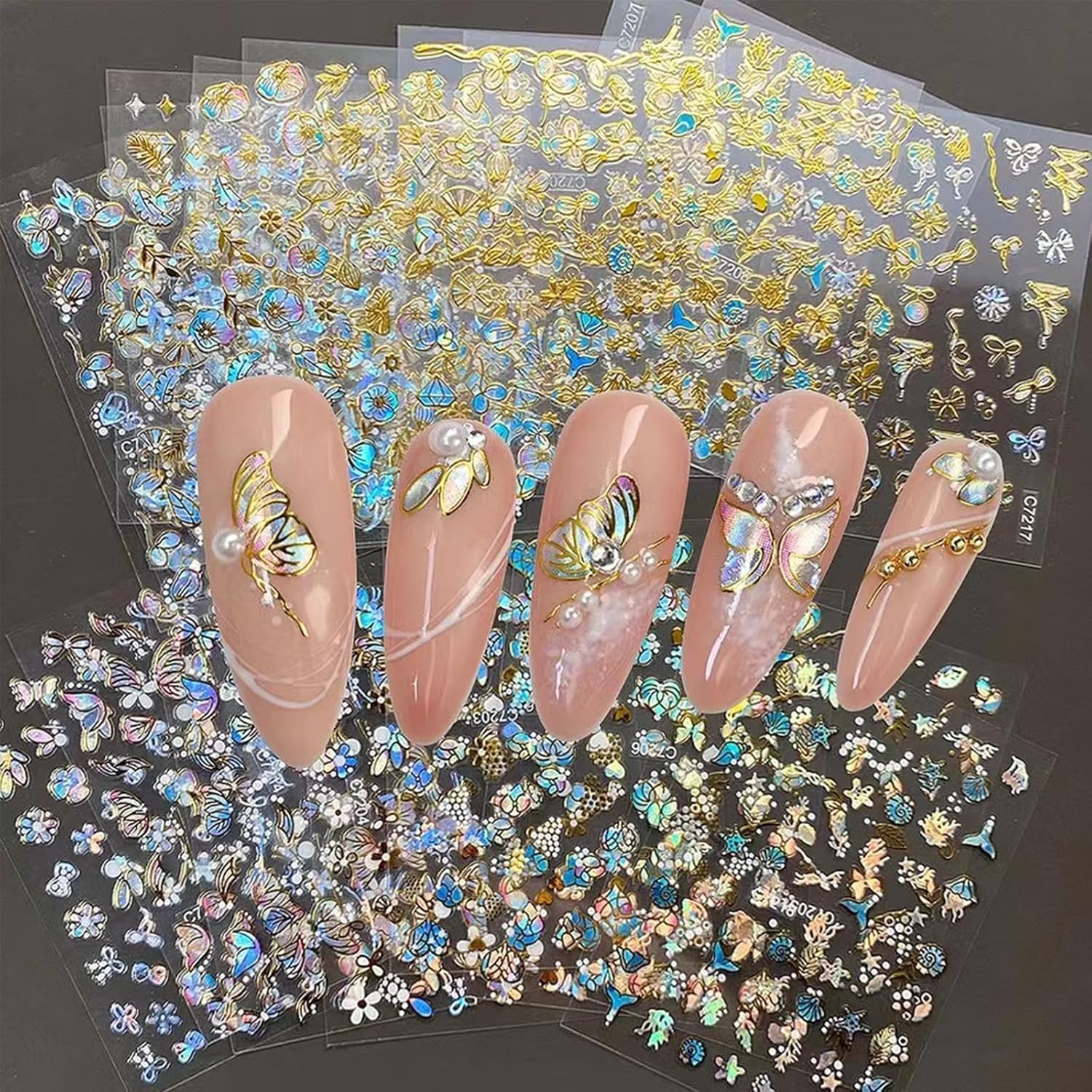 20 Sheets Butterfly Nail Stickers Y2k Gold 3D Self Adhesive Shiny Butterflies Nail Art Charms Decals Heart Nails Supplies Decoration Accessories (ST-GB)-GlimoraGlow