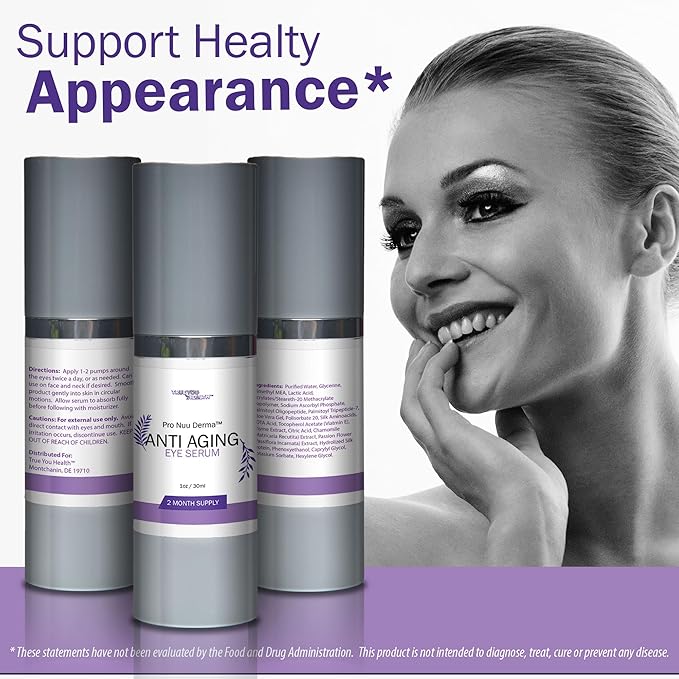 Pro Nuu Derma Serum - 2 Month Supply Anti Aging Serum - Our Best Eye Serum - Improve Dark Circles & Wrinkles with Anti Aging Vitamin C Anti Wrinkle Serum - Anti Aging Eye Serum to Aid Skin Stem Cells-GlimoraGlow