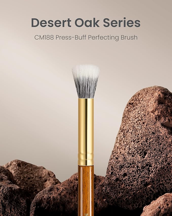 Desert Oak Series Dual Wool Blush Brush - Flat Top Goat Hair for Diffused Powder & Cream Blush, Seamless Blending, Bubinga Handle (CM 188)-GlimoraGlow