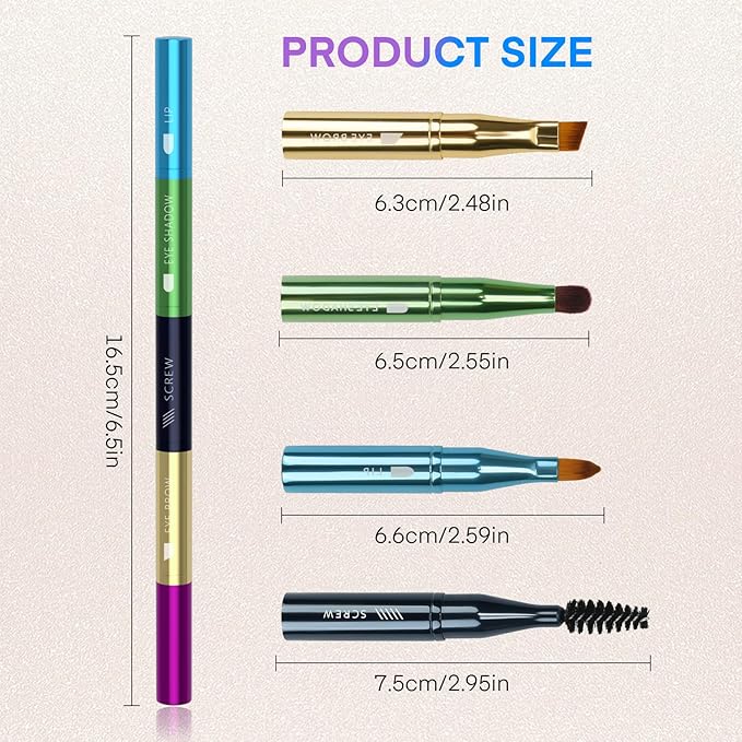 Unaone 4 in 1 Makeup Brush - Lip Brush for Lipstick, Eyebrow, Eyeshadow, Spiral Eyebrow Portable Detachable Multi-functional Lipstick Brush for Makeup-GlimoraGlow