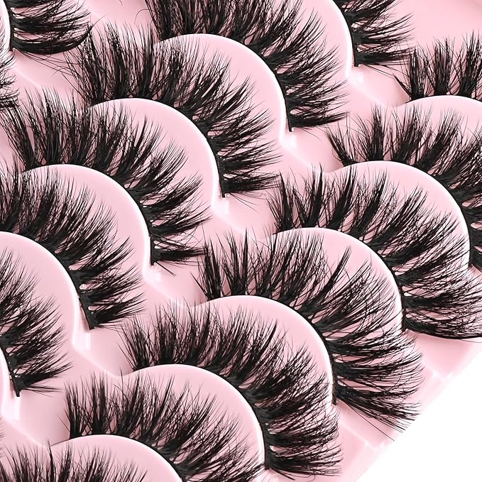 FARRED Cat Eye Lashes Fluffy False Eyelashes 14 Pairs Fake Eyelashes Natural Look Short Natural Lashes Cateye Lash Wispy Volume Eyelash Faux Mink Strip Lashes Pack for Daily Makeup (F27 | 9-17mm)-GlimoraGlow