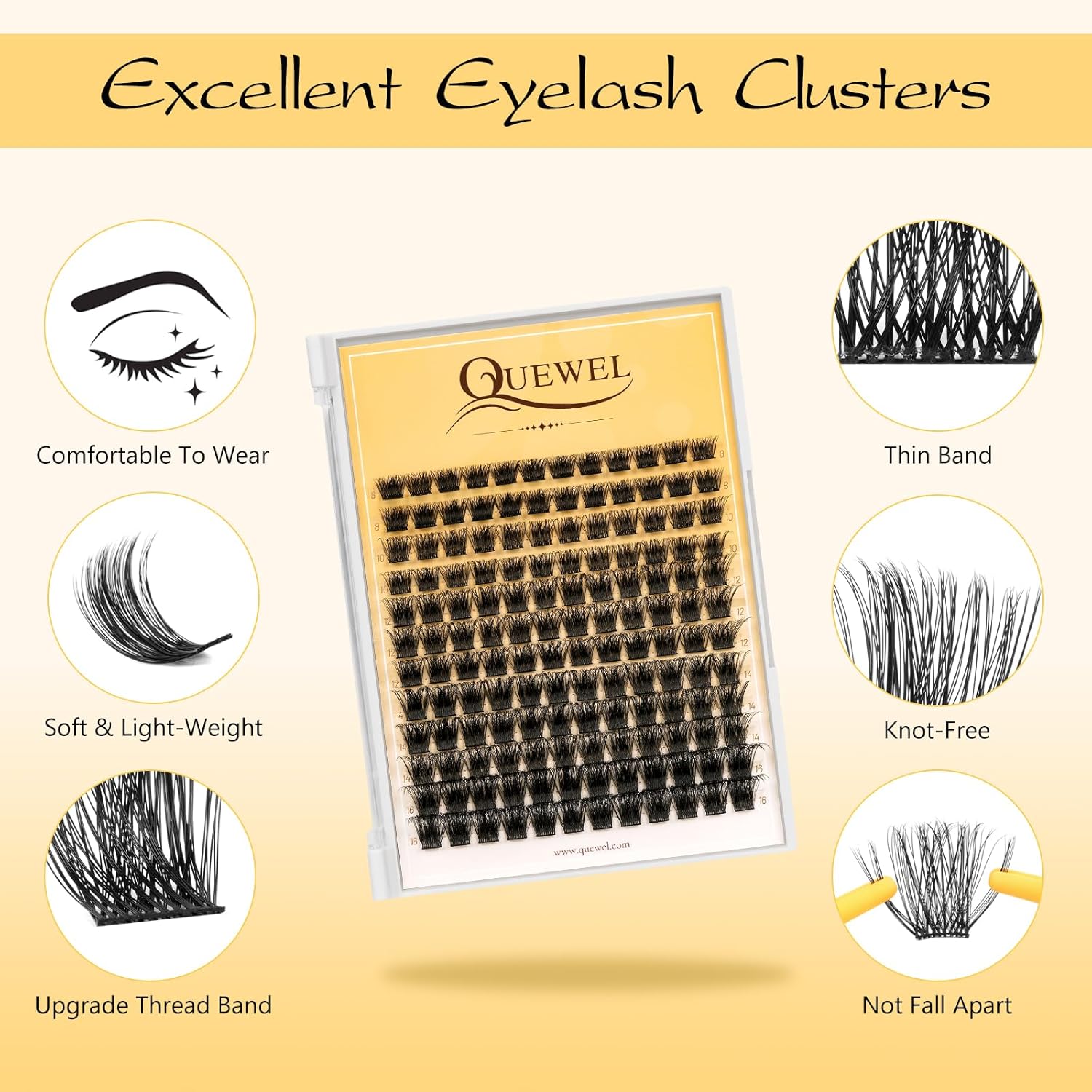 QUEWEL Lash Clusters Kit, Lashes Clusters Bond and Seal Waterproof, Eyelash Clusters Applicator Tool with Cluster Lashes Glue Remover for Natural Look DIY At Home(ZS-H01-kit)-GlimoraGlow