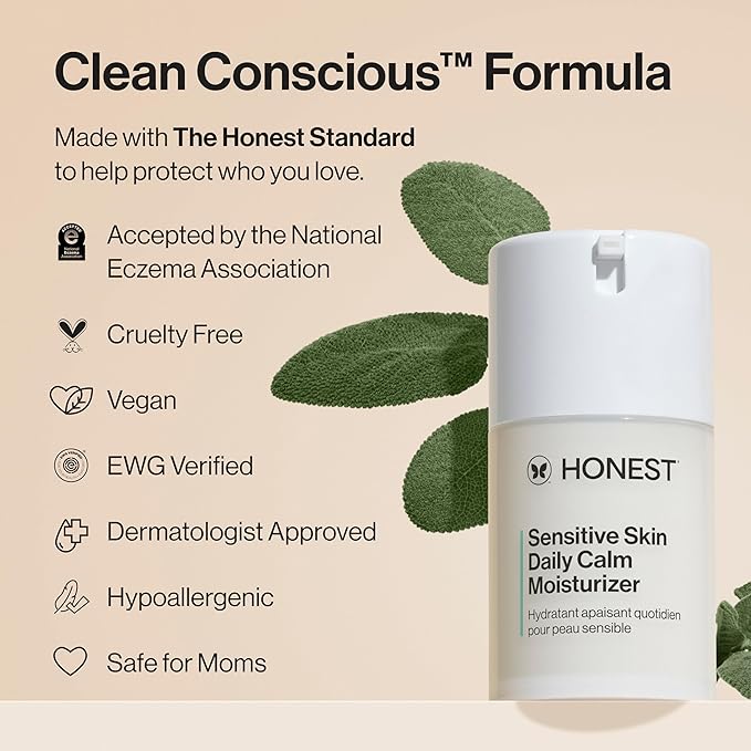 Honest Beauty Sensitive Skin Daily Calm Lightweight Moisturizer | Reduces Redness, Hydrates, + Calms Skin | Hypoallergenic, Fragrance Free, Vegan | 1.7 fl oz-GlimoraGlow