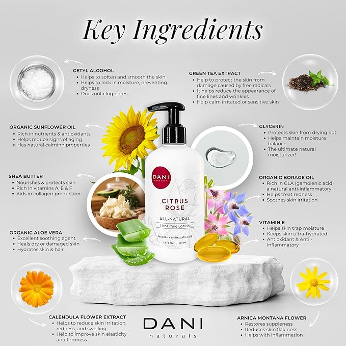 Naturals Hand & Body Lotion - Citrus Rose Scented, Deep Hydration Lotion for Dry Skin, With Shea Butter & Aloe Vera, Natural & Organic Ingredients, Paraben-Free, 12 Oz-GlimoraGlow