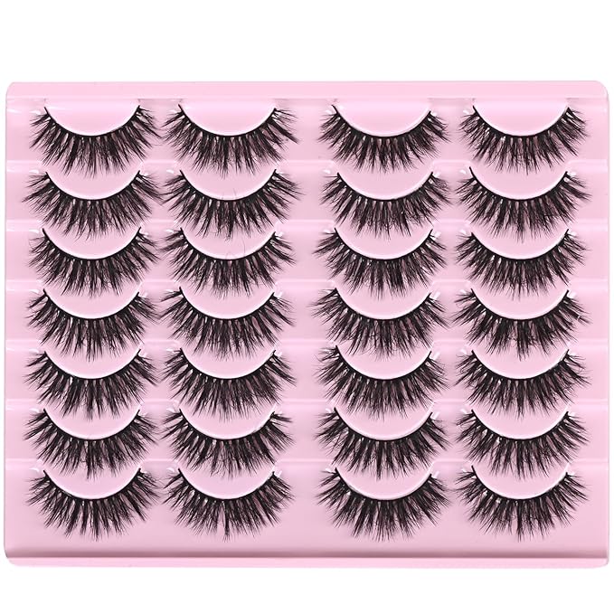 FARRED Lashes Natural Look Short Cat Eye Natural Lashes Fluffy Wispy False Eyelashes 14 Pairs Faux Mink Strip Eye Lashes Pack for Daily Makeup (F7 | 6-15mm)-GlimoraGlow