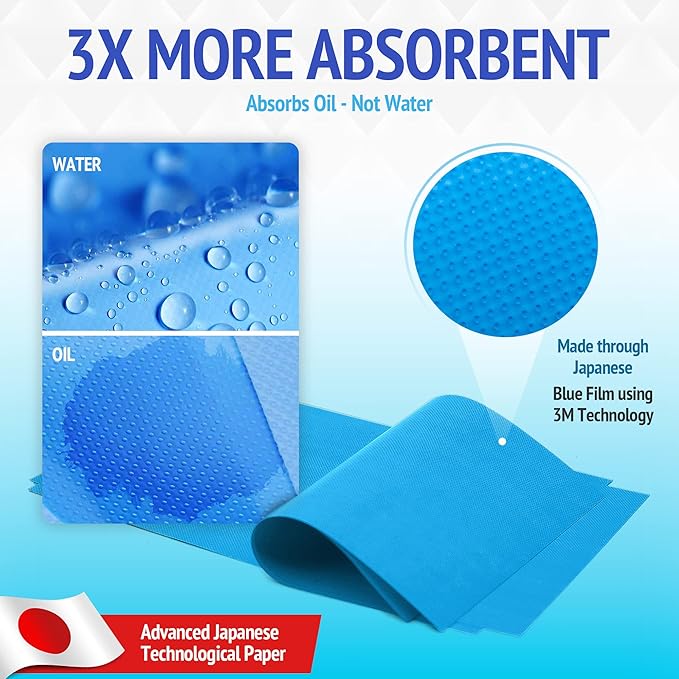 Oil Blotting Sheets for Face - Portable 1x50 Blue Oil Wipes Sheets for Face - Japanese High Performance Technology Makeup Blotting Paper -Grain Free Softer Oil Pads Absorbing Face Oil Tissues for Face-GlimoraGlow