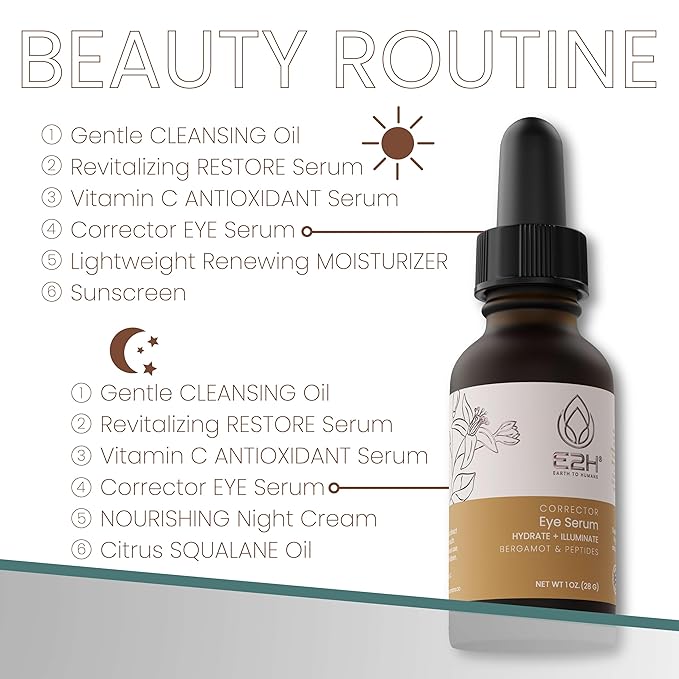 E2H Corrector Eye Serum with Bergamot and Peptides | Minimizes Creases & Dark Circles | Hydrates & Smoothens | Dramatic Results-GlimoraGlow