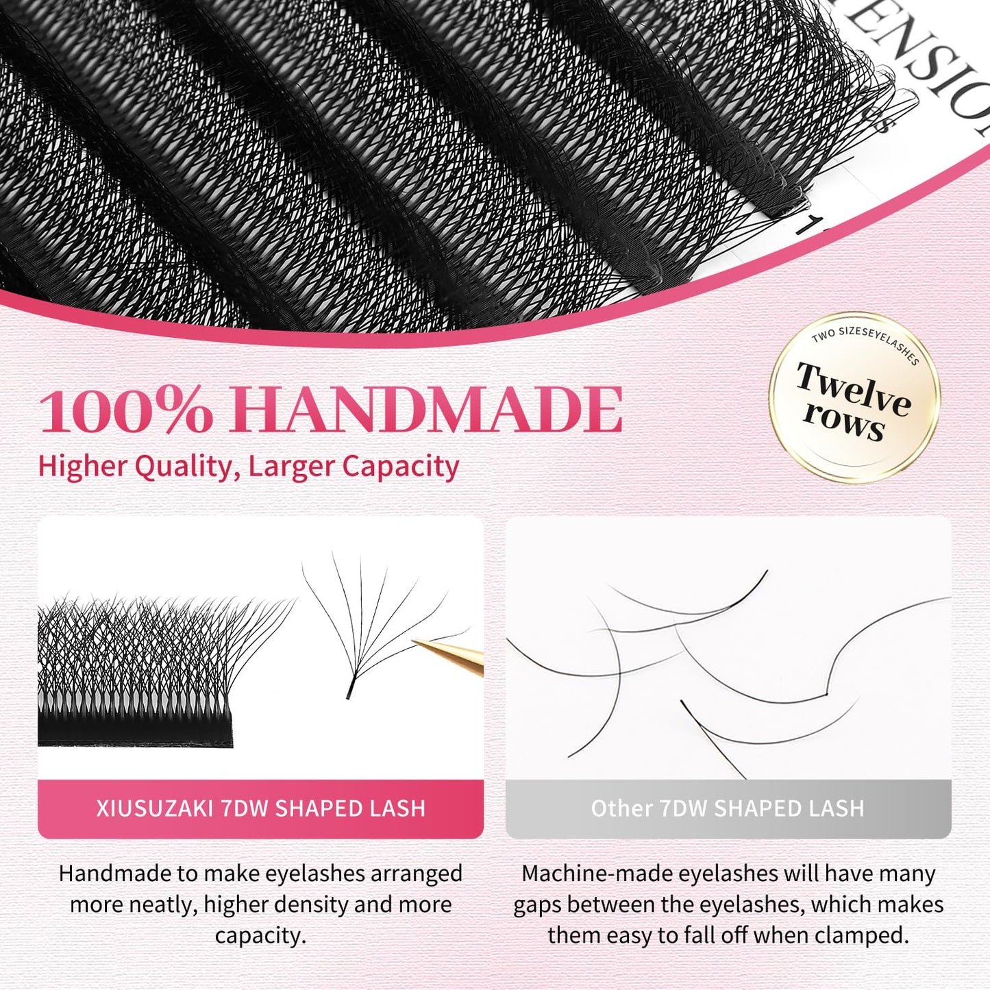W Lash Extensions Supplies 7D Eyelash Extensions W Shape 0.07mm Thickness C Curl 15mm Premade Fans Easy Fan Lashes Volume Matte Black 12 Rows Crisscross Eye Lashes(W-7D-0.07-C,15mm)-GlimoraGlow