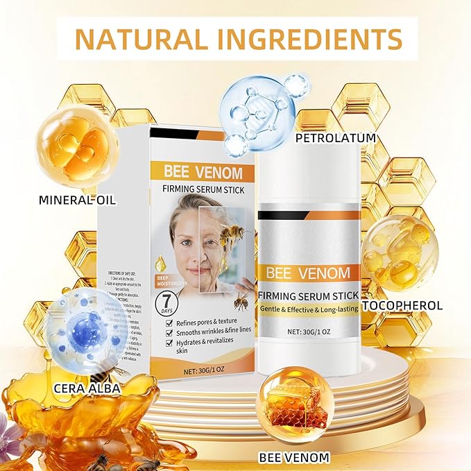 Bee Venom Firming Serum Stick, 2PCS Anti-Aging Face Cream, Lifts and Tightens the Skin, Hydrating, Lifting & Restoring Skin Elasticity, Bee Venom Body Tightening Cream for Women & Men-GlimoraGlow