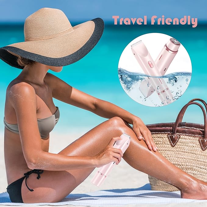 2-in-1 Women's Electric Shaver, Waterproof Cordless Bikini Trimmer & Body Razor, Dual Head Pain-Free Design, Pink Galaxy (2025)-GlimoraGlow