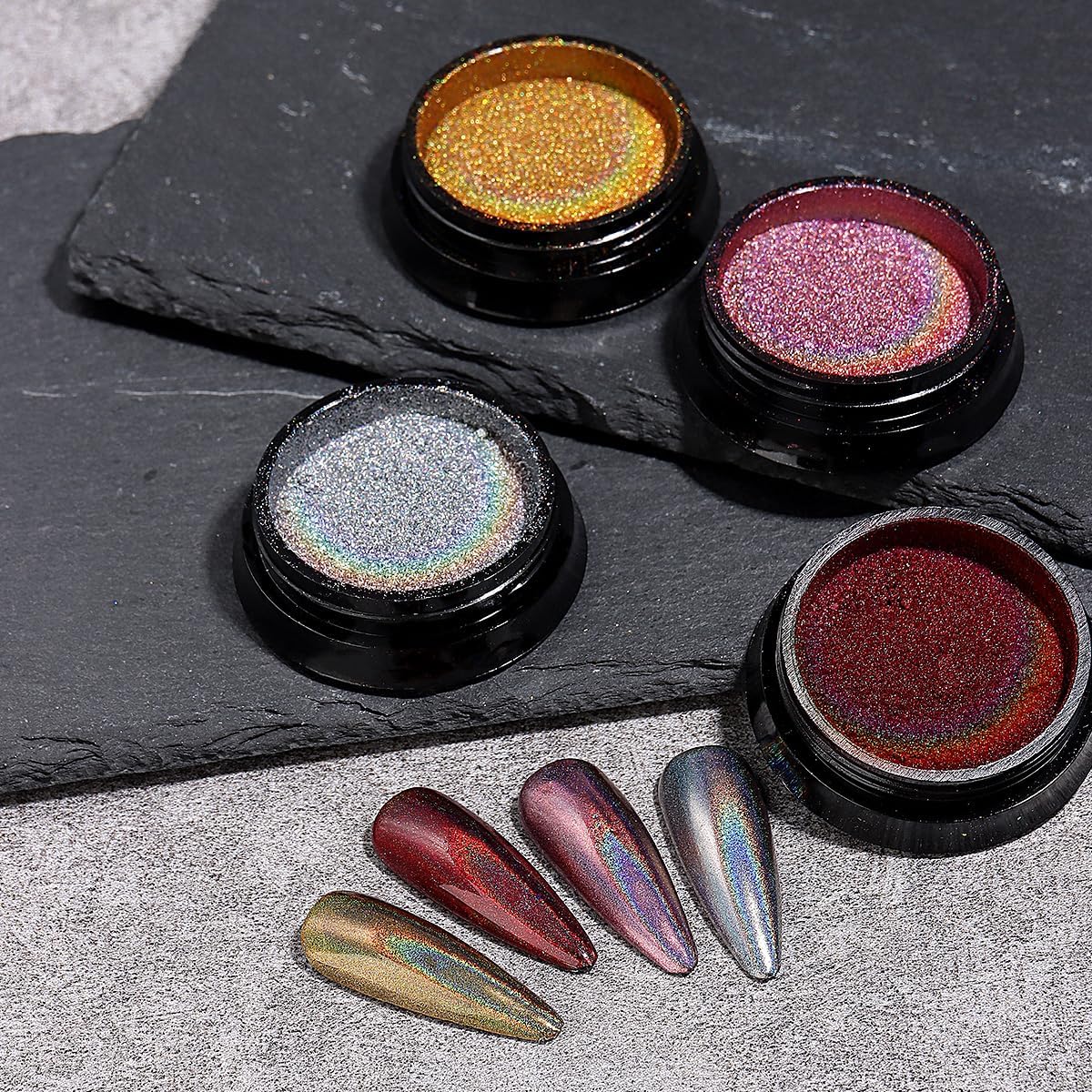 16 Colors Chrome Nail Powder Set, Metallic Mirror Effect Holographic Aurora Chameleon Pigment Glitter for Gel Polish Manicure Nail Art Decorations-GlimoraGlow