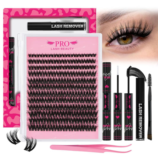 PROLASHBEAUTY Lash Clusters Kit Flora Eyelash Clusters 3D Volume Dramatic Soft Plushy Clusters Lashes Kit with Waterproof Lash Bond and Seal Eyelash Applictor Remover (Sunrise,8-16mix)-GlimoraGlow