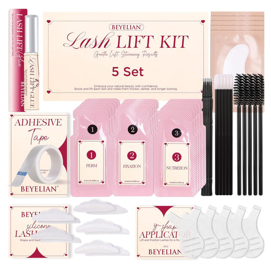 BEYELIAN Lash Lift Kit, Eyelash Perm Kit, 5 Sets Professional Lash Curling Perm Kit Long Lasting Lifting Kit Home Achieve Semi-Permanent Curling Lash Lifting Kit-GlimoraGlow
