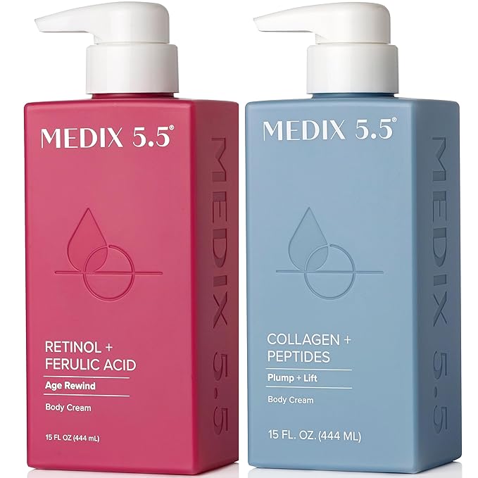 Medix 5.5 Retinol Cream + Collagen Cream Skincare Set Moisturizer Body & Face Lotion | Firming Body Lotion Set Reduces Look Of Sagging Skin, Cellulite, Sun Damage & Crepey Skin For Women, 2PC Bundle-GlimoraGlow