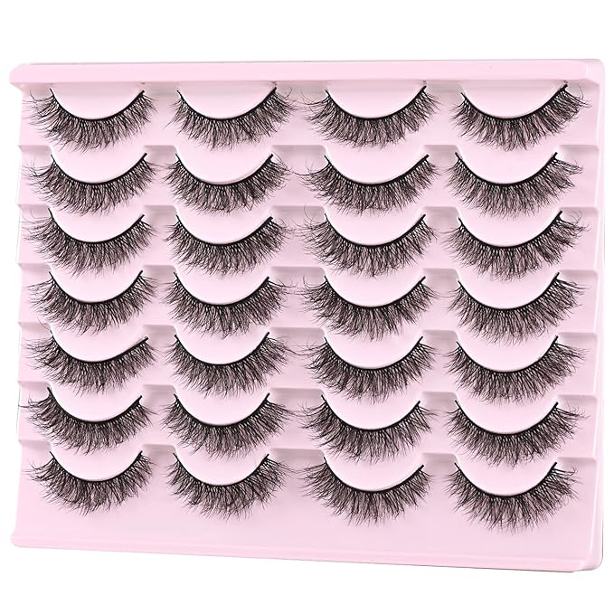 FARRED Natural Lashes Short Eyelashes Wispy False Mink Lash Pack 14 Pair Natural Look Fluffy Cat Eye Strip Eyelash Small Fake Lashes Full Pestañas Sets for MUA and Beginners Daily Makeup (F1 | 8-14mm)-GlimoraGlow
