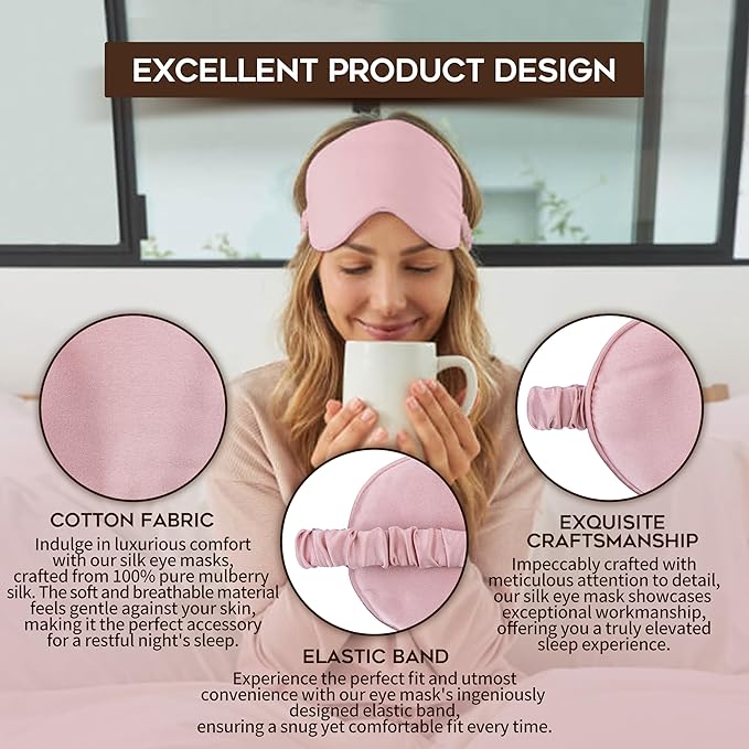 in Flight Mind Mulberry Silk Sleep Mask, Eye Mask for Sleeping with Elastic Headband, Super Soft Sleeping Mask,Comfortable Silk Eye Sleep Mask, Sleep Eye Mask for Night Sleeping, Travel, Nap(Pink)-GlimoraGlow