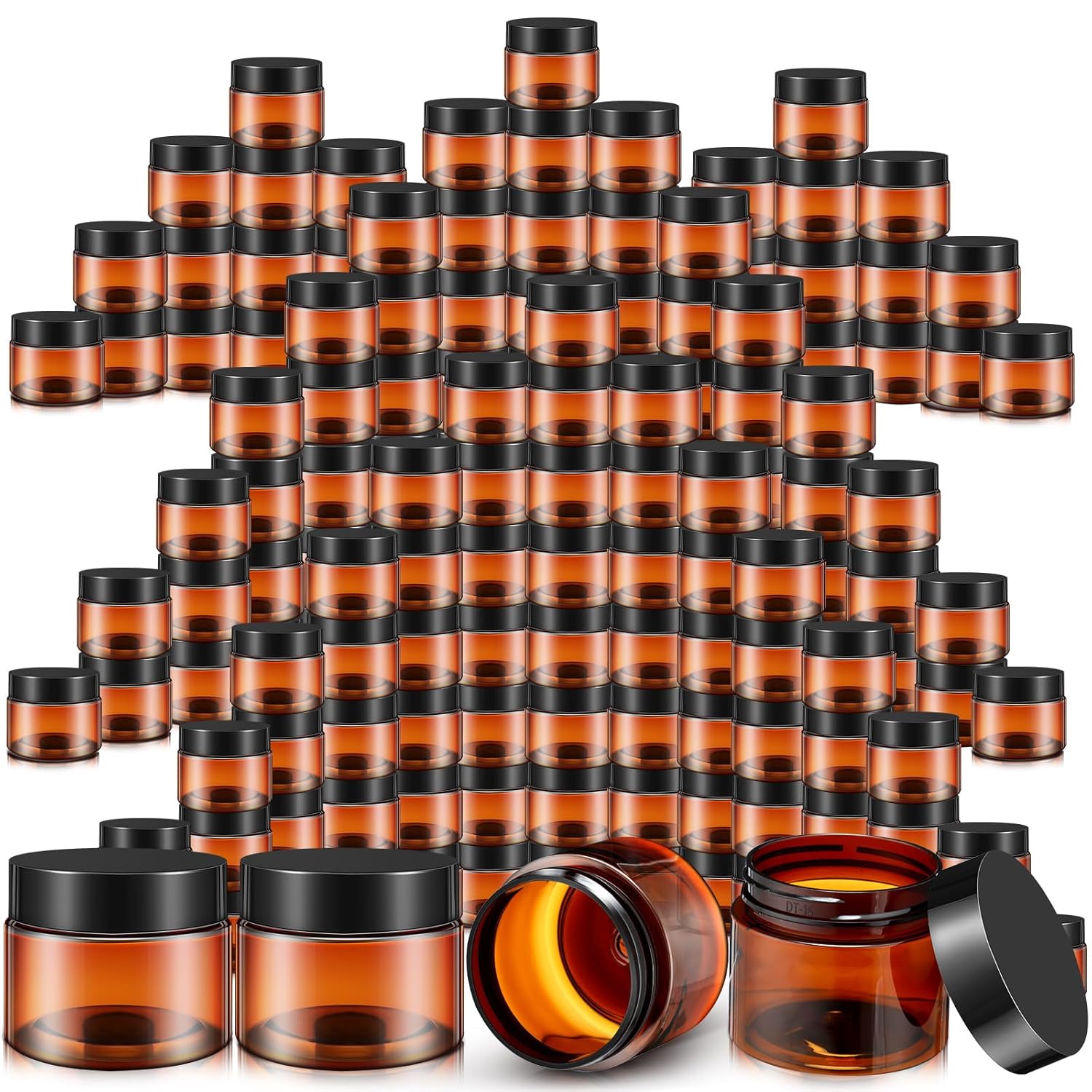 200 Pcs 4 oz Empty Bulk Plastic Container Jars with Lid Leak Proof Round Plastic Jars Small Cosmetic Travel Containers for Storage Makeup Creams Lotion Ointments, Amber-GlimoraGlow