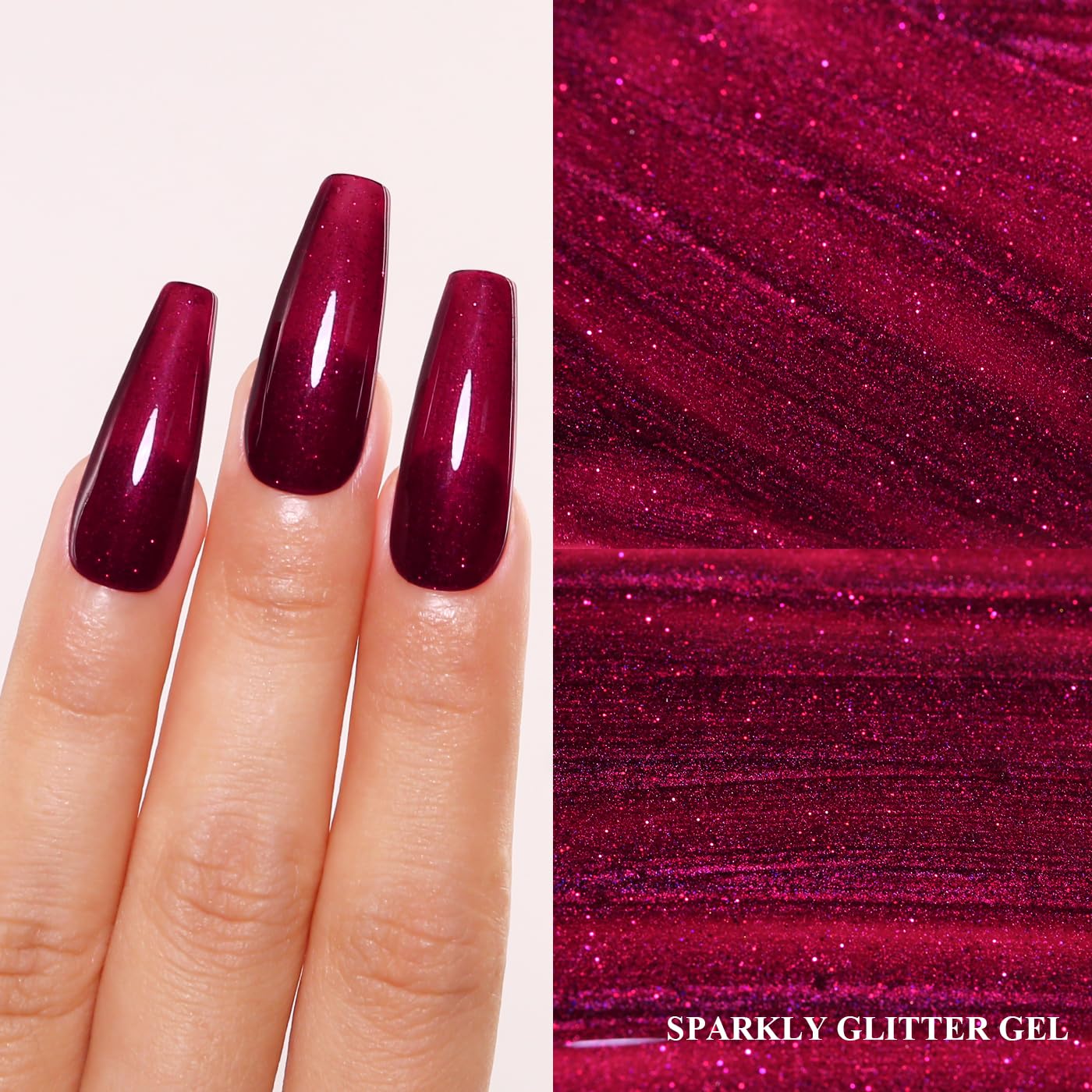 Imtiti Glitter Gel Nail Polish, Burgundy Red Iridescent Glitter Gel Polish Cherry Red Diamond Shimmer Sparkle Soak Off UV LED Nail Gel Polish Autumn Winter Gel Polish Manicure Gel Nail Kit 10ML-GlimoraGlow