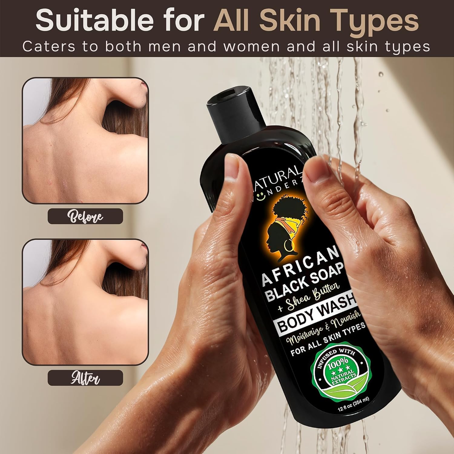 African Black Soap Body Wash, 12 oz – Sulfate‑Free, Vegan Cleanser with Shea Butter – Soothing, Detoxifying Shower Gel for Men & Women-GlimoraGlow