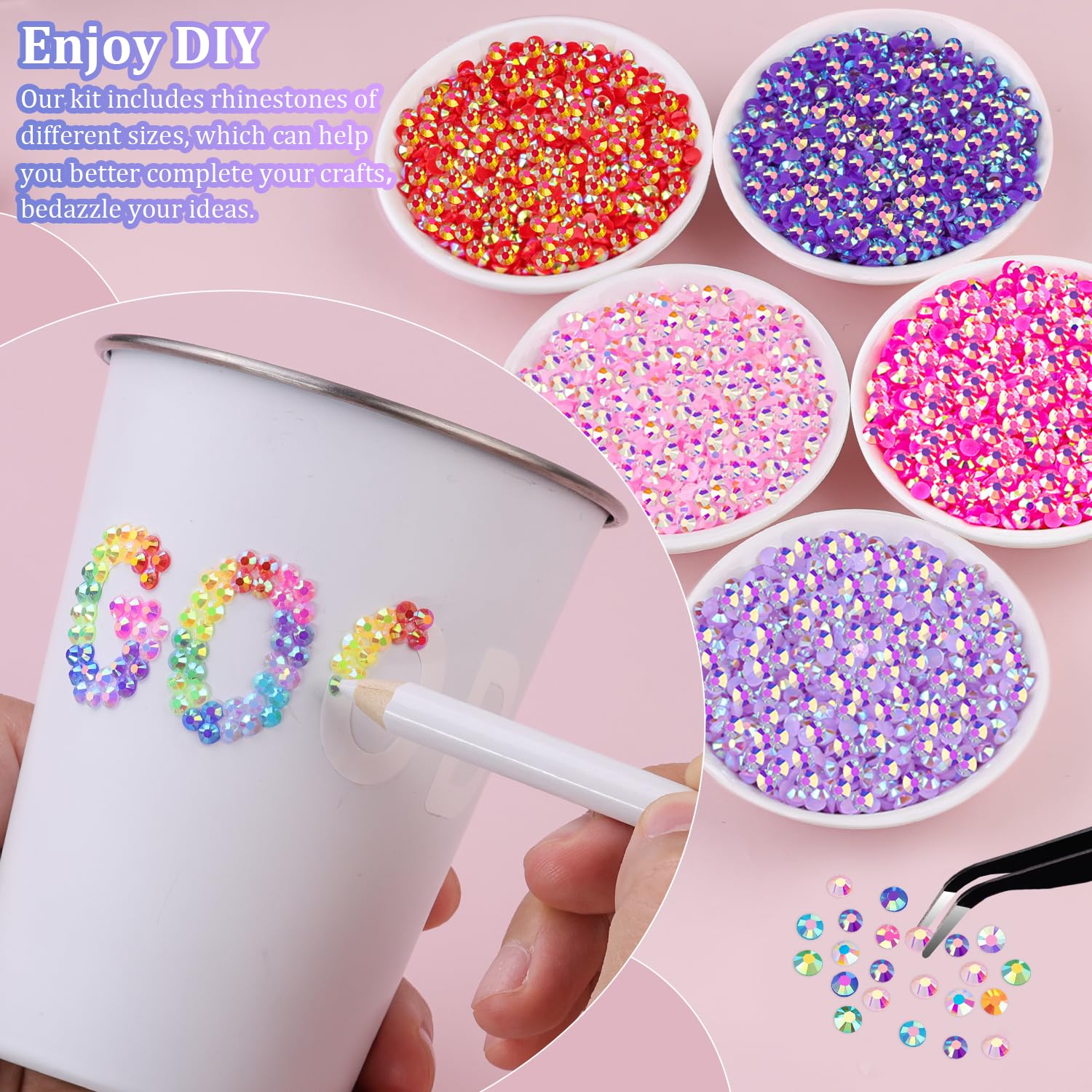 16000Pcs Resin Rhinestones with Tweezers for Crafting, Mixed-Color 4mm Bedazzling Crystal with 1Pcs 10ml B7000 Jewelry Glue for DIY Crafts Clothing Tumblers Shoes Fabric Nail Art-GlimoraGlow