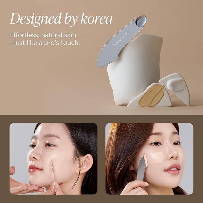 Piccasso 2-Way Makeup Spatula – Professional Foundation & Skin Care Spatula for Face, Dual-Ended Stainless Steel Tool for Precise and Hygienic Application, Includes Leather Case-GlimoraGlow