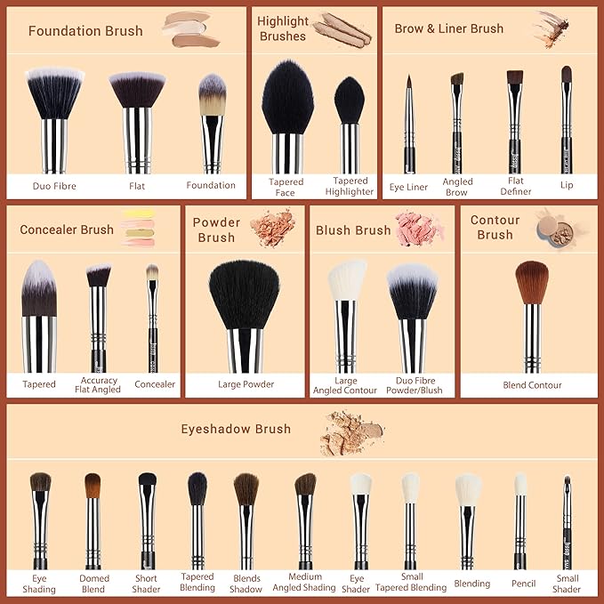Jessup Makeup Brushes Set Professional 27 pcs Brush Makeup Premium Synthetic Foundation Contour Powder Blush Highlighter Eyeshadow Concealer Brow Face Make Up Brushes Tools Black/Silver T133-GlimoraGlow