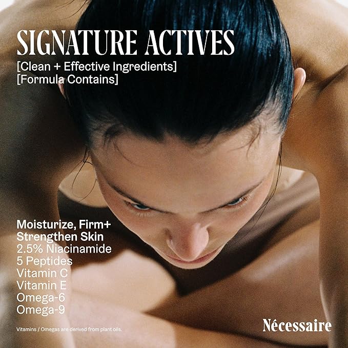 Nécessaire The Body Lotion with Pump. Santal. Multi-Peptide Firming Lotion to Moisturize, Firm, Strengthen. 2.5% Niacinamide, Vitamin C/E + Omega 6/9. 450ml / 15.2 fl oz-GlimoraGlow