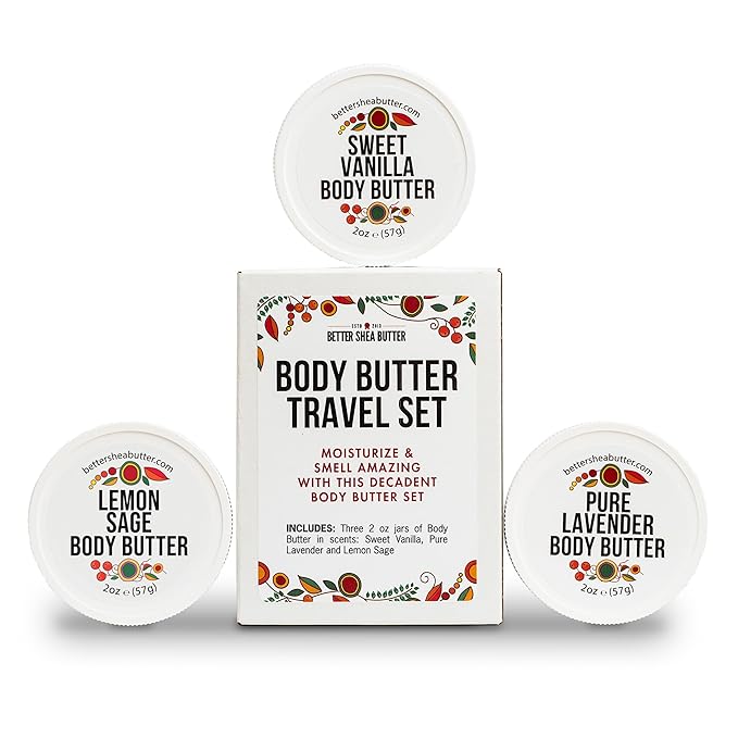Body Butter Variety Pack | with Organic Shea Butter and Jojoba Oil | Lemon Sage, Lavender, Sweet Vanilla | Body Butter Minis | Trio of Travel Size Lotion | 3 x 2oz Jars-GlimoraGlow