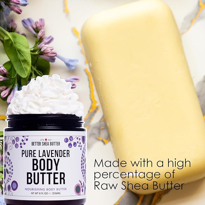 Lavender Body Butter with Shea Butter, Jojoba & Lavender Essential Oil - Natural Lotion for Women, Non-Greasy Moisturizer for Dry Skin, Whipped Body Cream-GlimoraGlow
